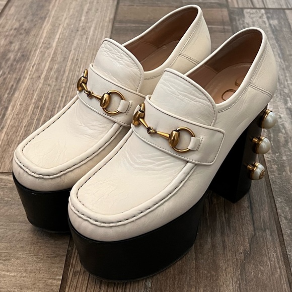 Gucci Vegas White Pearl Studded Platform Loafer size 37 - Picture 2 of 13